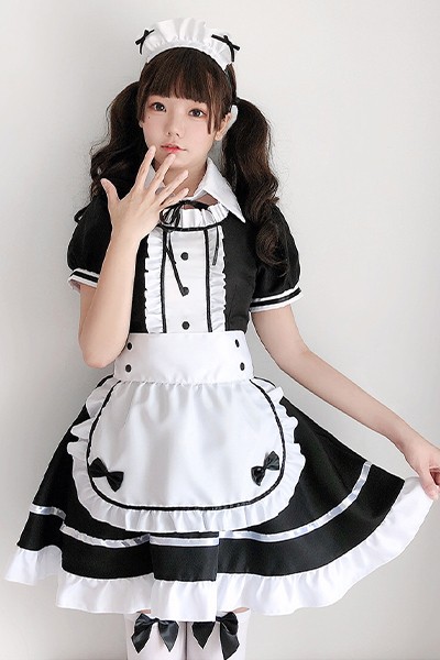 日本 白黒 メイド服 猫