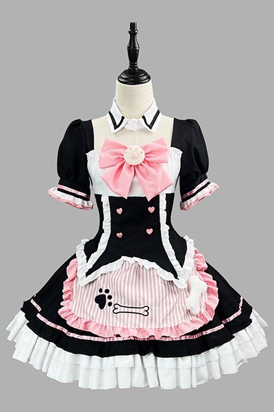 猫の爪 リボン 刺繍 メイド服