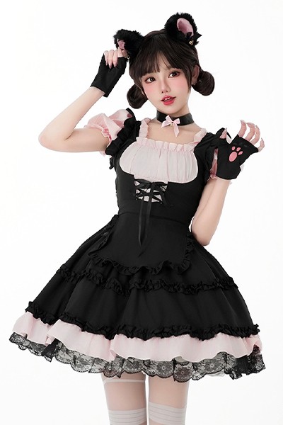 猫女 白黒 メイド服 日系 アニメ コスプレ