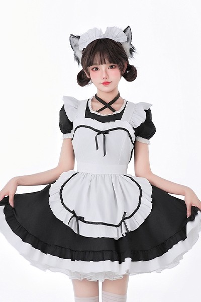 日本 白黒 クラシック メイド服