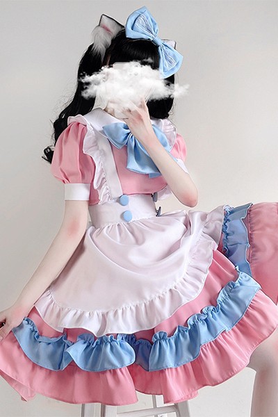 ピンク メイド服 蝶結び 女中服