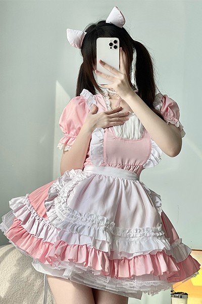 ピンク 猫 メイド服 ロリータ 洋装