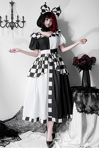 ハロウィン衣装 ミッキー 白黒 チェック クイーン 演劇衣装